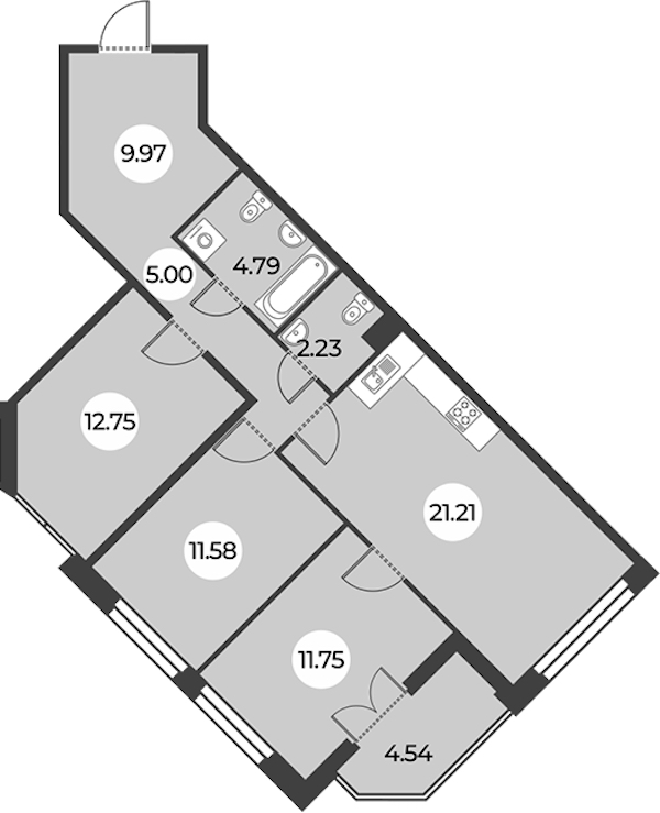 3-комнатная квартира 81.55 м², 3/24 эт., ЖК «Огни Залива»
